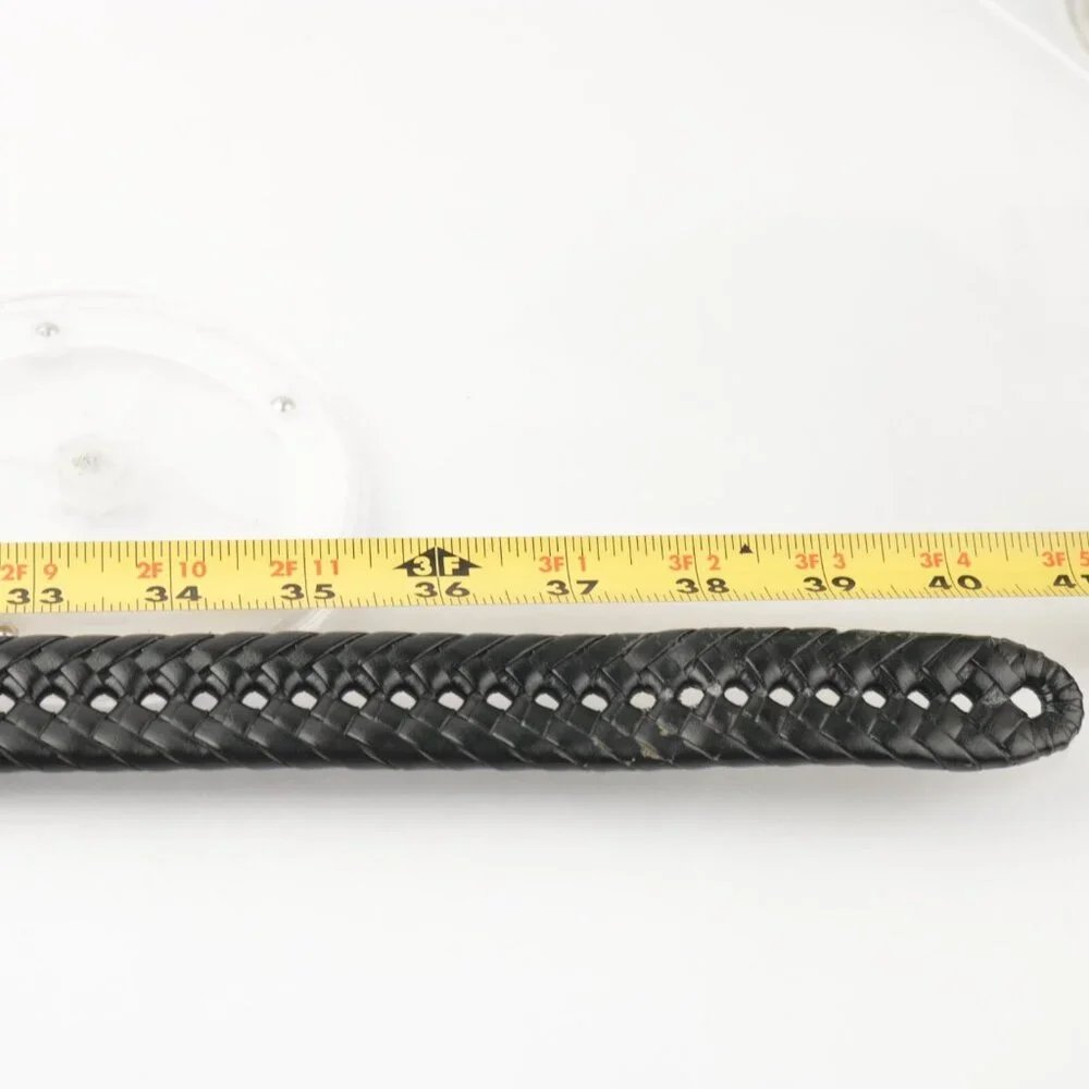 Dockers Mens Belt Size 36 Black Leather Woven Braided Brass Square Prong Buckle - Picture 8 of 10